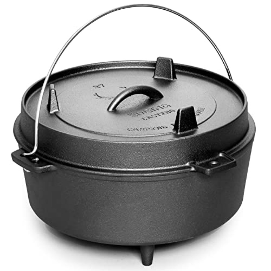 Camping Cooking Dutch Oven - Чугунная походная кастрюля с крышкой-сковородой, предварительно