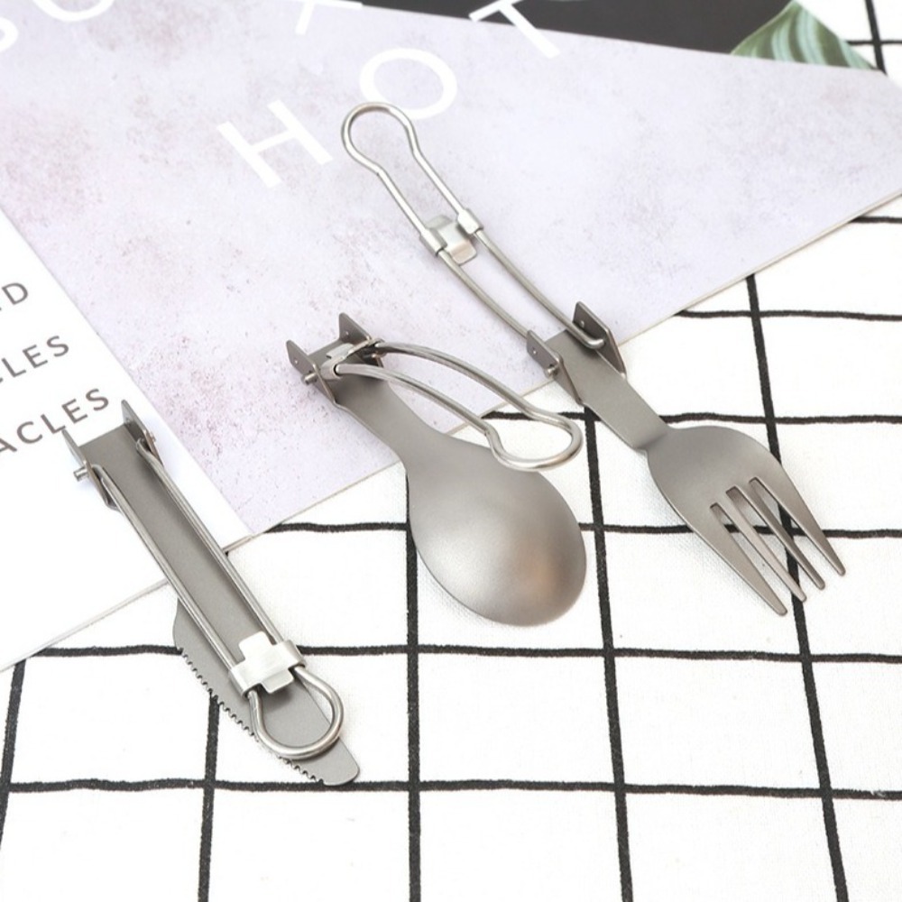 Camp Spork Set - Полуполированный титановый складной вилок, легкий складной