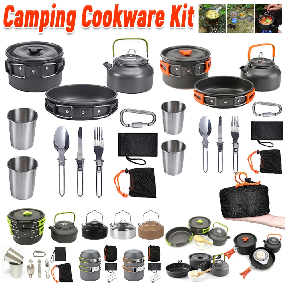 Camping Cooking Pan Set - Набор походной посуды: чайник, кастрюля, сковорода,