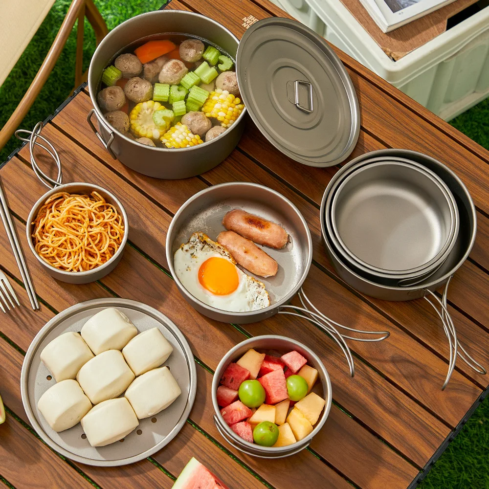 Титановый уличный набор кастрю – обзор и цена Camping Cooking Set Lightweight
